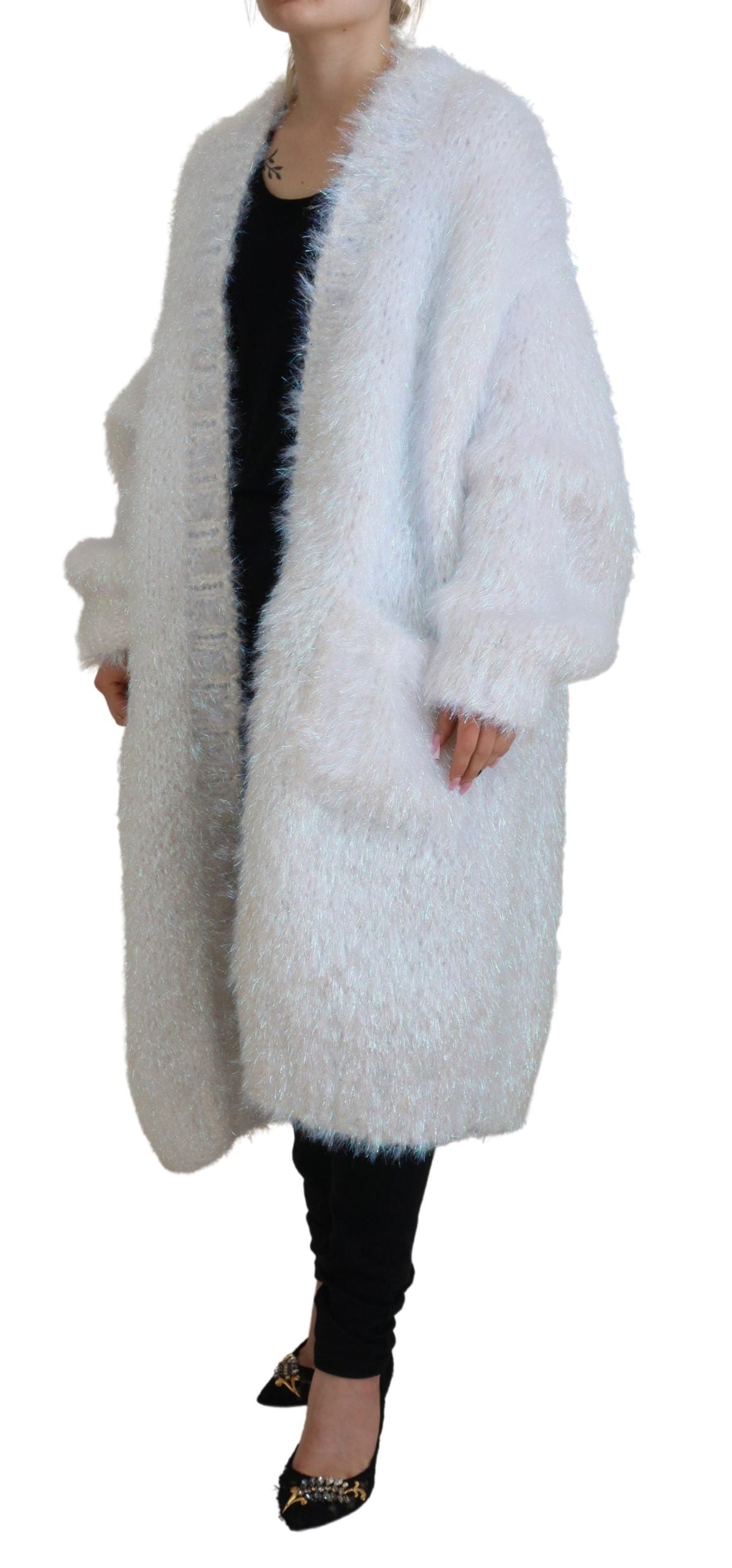 Dolce & Gabbana white long-sleeved fringed cardigan